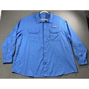 Field & Stream Fishing Shirt Mens 3XL Blue Vented Button Up Long/Roll-up  Sleeve